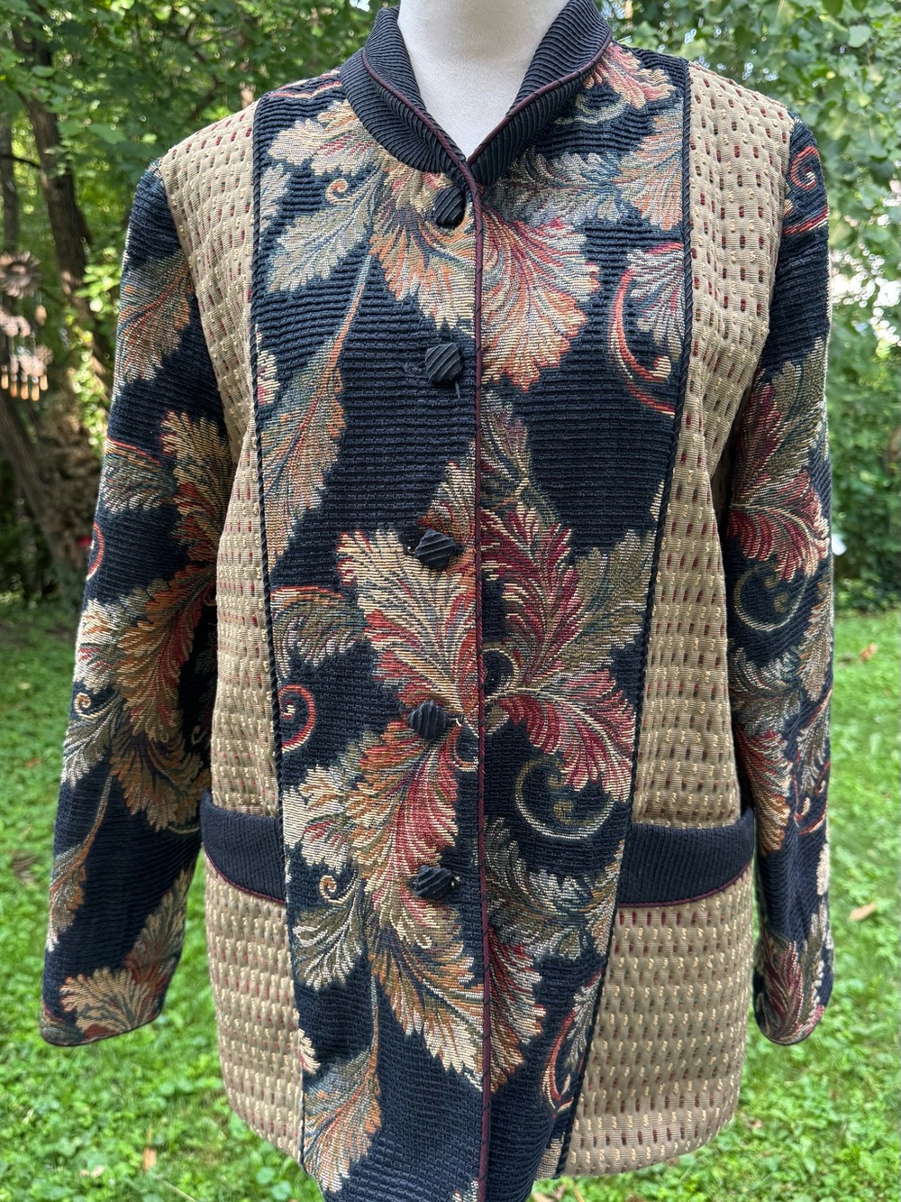 Mary Lynn O'Shea Wearable Art Handwoven Tapestry Button Front Jacket Size S